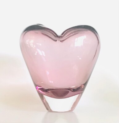 Pink Studio Art Hand Blown Glass Heart Vase Large Heavy  7 x 6”-image