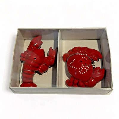 Red Crab & Lobster Salt & Pepper Shakers Home Studio Coastal Beach Ocean Animal-image