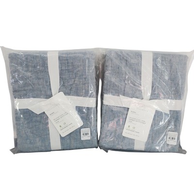 2 Pottery Barn Belgian Flax Linen Euro Sham Chambray Blue Color NWT 26