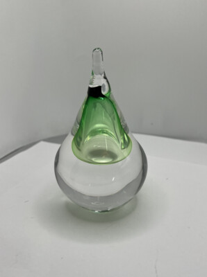 STUDIO AHUS SWEDEN STUDIO ART GLASS GREEN TINT PEAR SHAPED PAPERWEIGHT - 1983-image