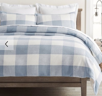Pottery Barn Bryce Check Chambray Duvet Cover Set Full/Queen 2 Std Shams New-image