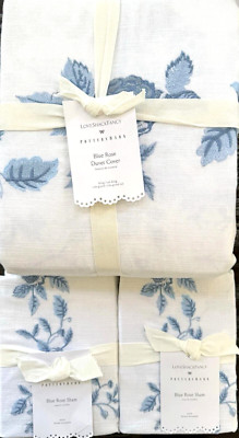 Pottery Barn LOVE SHACK FANCY King Duvet and TWO Euro Shams Blue Rose NWT-image