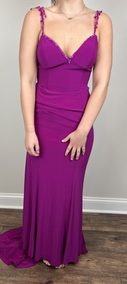 Studio 17 Prom Dress Sz 6 Purple Pink Long Sweetheart Beaded Straps Train-image
