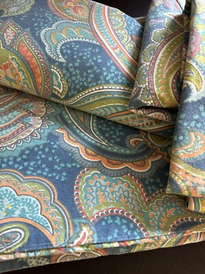 Pottery Barn Ana Ocean Blue Paisley Duvet Cover Full Queen 2 Euro Shams Boho-image