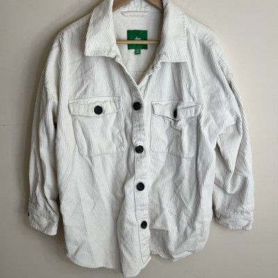 Dip white corduroy button front jacket shirt shacket women’s size large collared-image