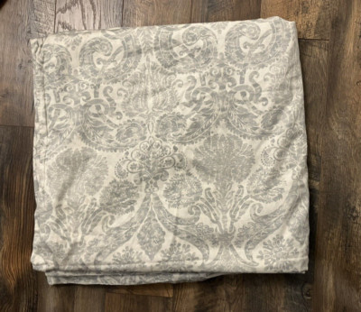 Pottery Barn Full Queen Duvet Cover Samantha Paisley Damask Sateen Gray White-image