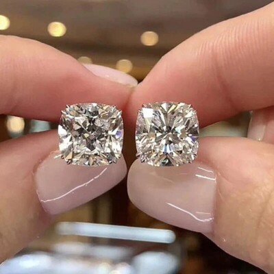 Cushion Cut Simulated Diamond Unisex Stunning Stud Earring 14k White Gold Plated-image
