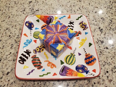 Party Serving Tray With Dip Holder , Hand Painted Unique Style 14