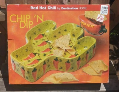 Vintage Large Ceramic Cactus Chip & Dip Set W/ Red Hot Dip Dish Destination Home-image