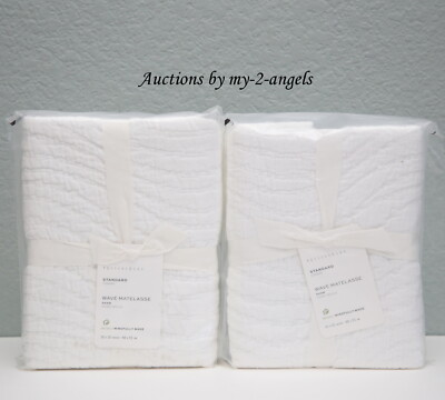 NEW SET OF 2 Pottery Barn WAVE MATELASSE STANDARD SHAMS * WHITE * cotton texture-image