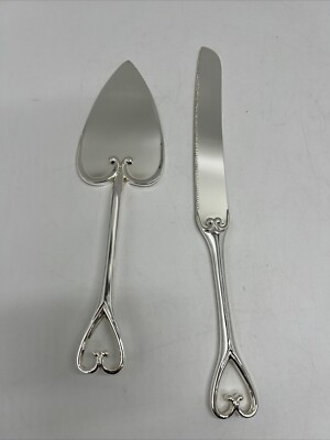 Studio His & Hers Cake Server & Knife Heart Metal Silver 10-1/16