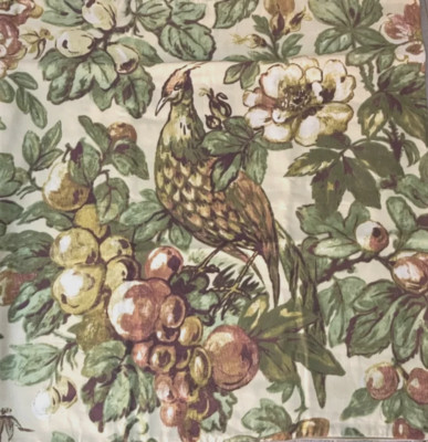 POTTERY BARN GIOGETTA PHEASANT BIRD FLORAL FRUIT GREEN/RED/GOLD FULL/QUEEN DUVET-image