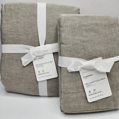 Pottery Barn Belgian Flax Linen Full Queen Duvet Eucalyptus Full Queen & 3 Shams-image