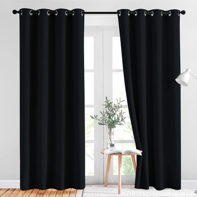 Black Blackout Curtains for Bedroom 84 Inches Long - Light Reducing Thermal Insu-image