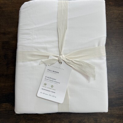 POTTERY BARN EVERYDAY PERCALE DUVET COVER, FULL / QUEEN ~ WHITE-image