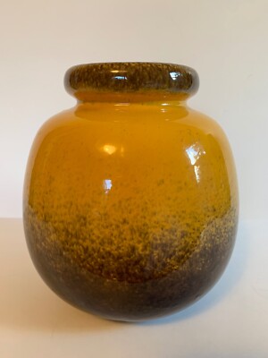 Vintage W. Germany Studio Lava Ball Vase 284-19 Yellow & Brown-EUC!-image