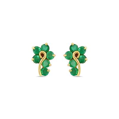 Question Mark Shaped Emerald Studs 14k Yellow Gold-image