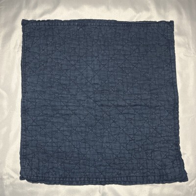 Pottery Barn Navy Blue Linen Large Pillow Sham Case Cover Padded Quilted 24