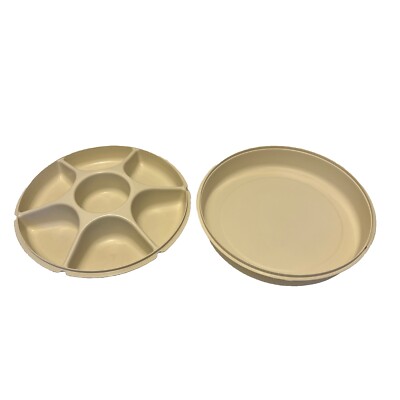 Vintage Tupperware 1666-4 Veggie Chips Dip Divided Serving Tray Beige with Lid-image