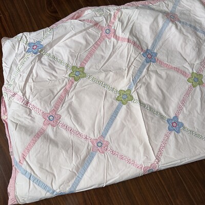 Pottery Barn Kids Lindsey Lattice Pink Floral Polka Dot Twin Duvet + Crown Sheet-image