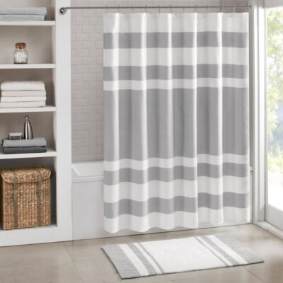 Madison Park Shower Curtain Grey & White New In Package-image