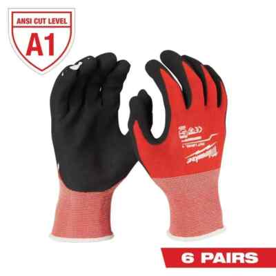 Milwaukee Dipped Work Gloves X-Large Nitrile Cut Resistant Breathable Red 6-Pack-image