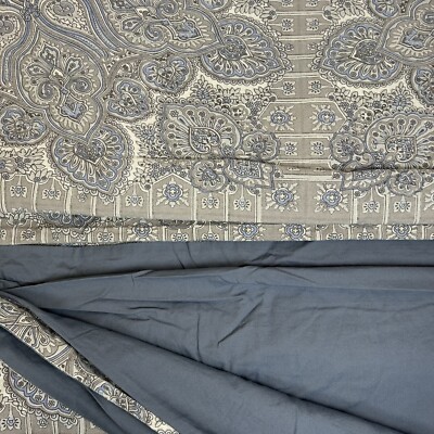 Pottery barn King Duvet Cover Linen Cotton Grey Periwinkle Blue Paisley Indian-image
