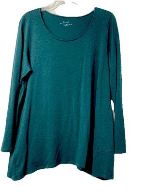 Pure Jill  Women's Size Large Dark Geen Top A Line Dipped Hem long sleeves-image