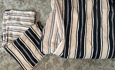 Pottery Barn Queen Duvet 2 standard shams Black Brown Stripe Heavy Cotton Twill-image