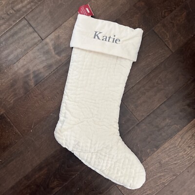 NWT Pottery Barn Channel Quilted Velvet Christmas Ivory Large Stocking *Katie-image