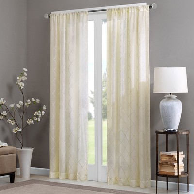 Sheer Curtain Irina Embroidered Kitchen, Transitional Fabric Sheers Single Cu...-image