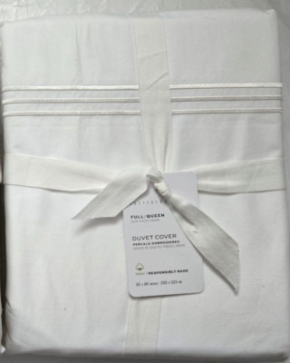 Pottery Barn Full Duvet Cover Grand Organic Percale Embroidered 88