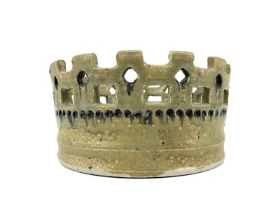 Vtg Signed Artisan Studio Pottery Handmade Bowl Crown Shaped -image