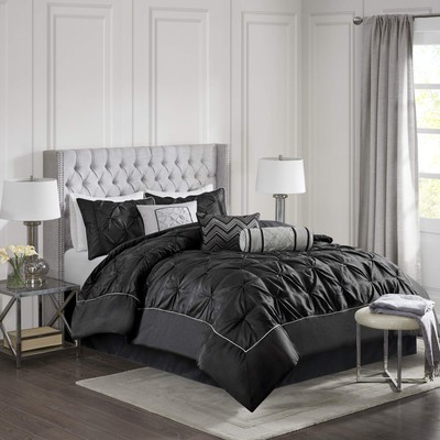 Laurel Cal King Size Bed Comforter Set Bed In A Bag - Black , Wrinkle Tufted ...-image