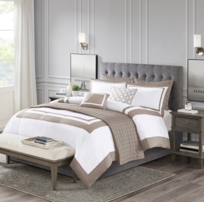 Madison Park Heritage 8 Piece Comforter and Quilt Set Collection - King - Taupe-image