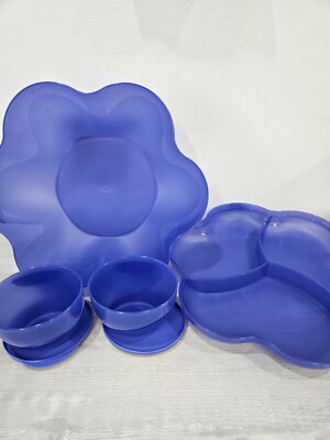 Tupperware Open House Blue Chip  Dip Salad Punch Bowl Lid Tray Large Serving -image