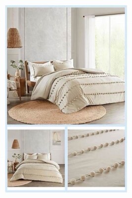 Madison Park Leona Pom Pom Cotton 3-Pc. Comforter Set - KING / CAL KING - Taupe-image
