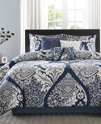 Madison Park Vienna Cotton 7-Pc. Queen Comforter Set Bedding, Indigo-image