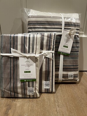 Pottery Barn Trenton Stripe Queen Duvet Cover And 2 Standard Shams-image