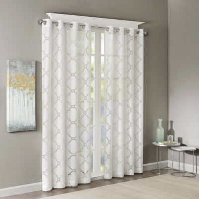 Madison Park Eden Fretwork Burnout Sheer Curtain Panel 50x63 50x84 50x95 63 Pane-image
