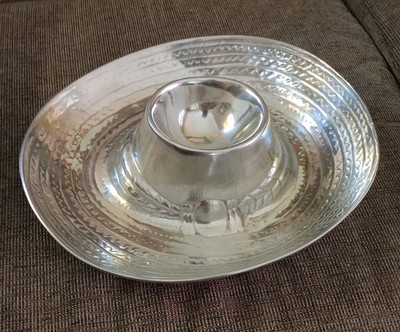 Vintage Cast Aluminum Sombrero Chip and Dip Serving Bowl 11