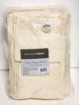 6 pc Madison Park 100% Cotton Curv Jacquard Wavy Cotton Towel Set - Yellow - New-image