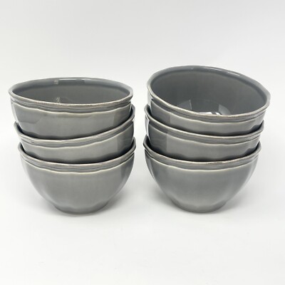NEW Pottery Barn Charlotte Gray Soup Cereal Bowls Scalloped Rim Set Of 6-image