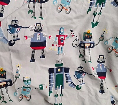 AWESOME POTTERY BARN KIDS Organic Cotton Gray Robot Duvet Full Queen-image