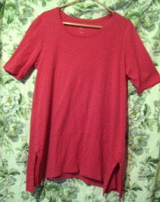 J.JILL TOP Pima Cotton Dipped Hem Tunic~Heathered Pink ~ROOMY LG~44