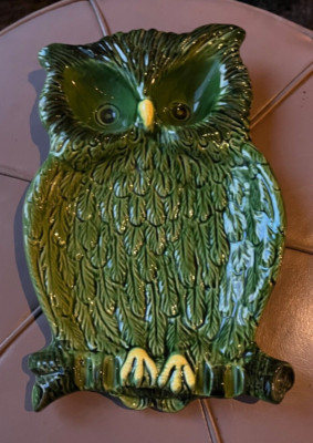 Large Colorful Rare Ceramic Owl Chip & Dip Tray-10.5