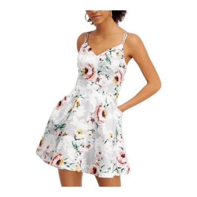 Womens City Studio Sleeveless Silver Floral Sweetheart Fit & Flare Dress - Sz 13-image