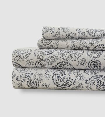 Ienjoy Home Blue Navy Coarse Paisley 4-Piece Bed Sheet Set, Queen Size-image
