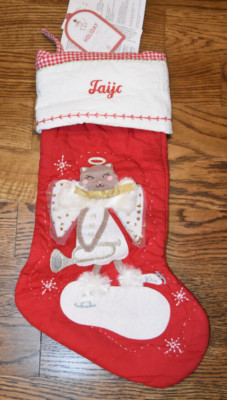 Pottery Barn Kid Quilted Light Up Stocking Kitty Angel Monogram Taijc NWT-image