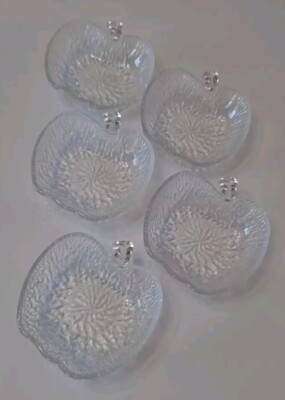 Vintage Italian Salad Fruit Dessert Textured Glass Apple Shaped 5 Piece Bowl Set-image